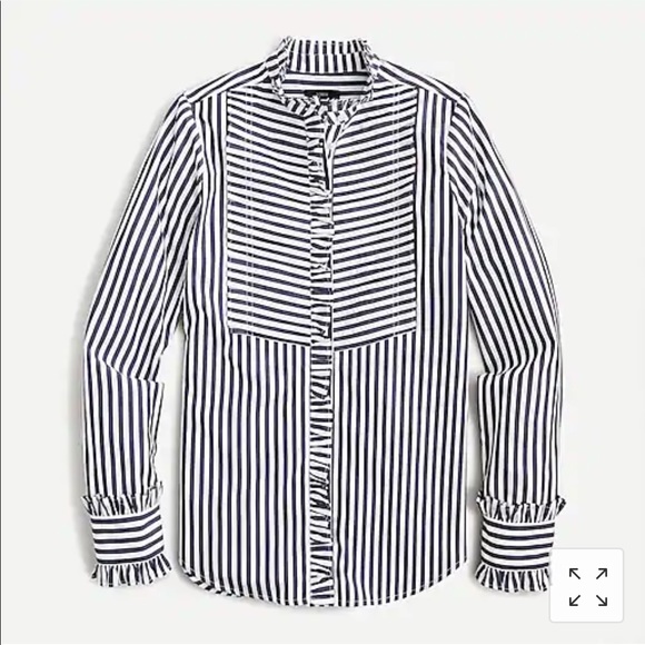 J. Crew Tops - NWT J. crew ruffle trim tuxedo striped shirt XS